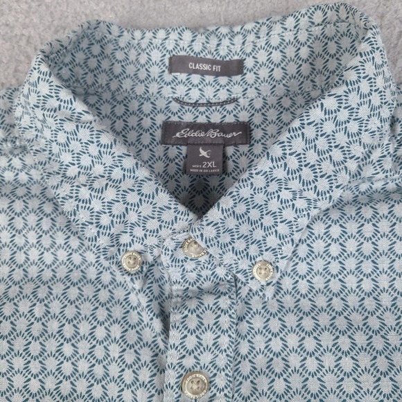 Eddie Bauer Shirt Mens XXL Blue Green Classic Fit Button Down Short Sleeve - Picture 5 of 13